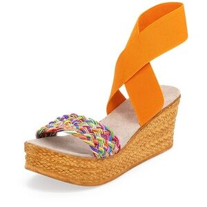 CHARLESTON SHOE CO. Orange Wedge Sandals with Bold Ankle Strap